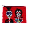 Handmade Day of the Dead sugar skull couple beaded coin purse with Czech glass seed bead and zipper closure in red.