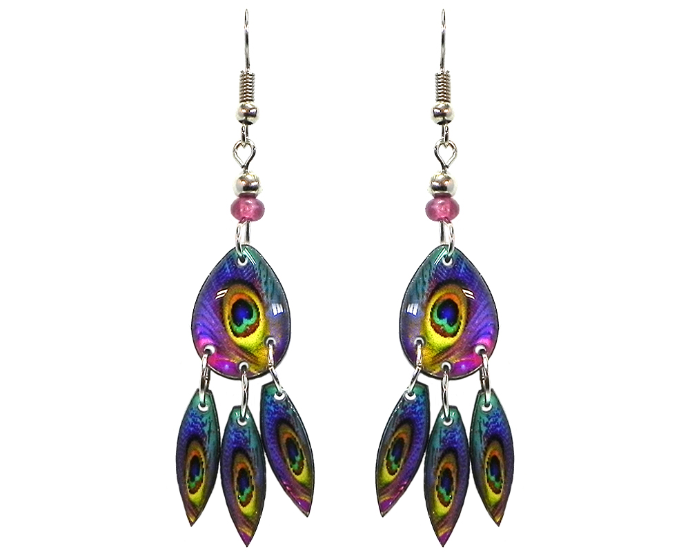 Oval shaped peacock engraved earrings by Studio B 40 | The Secret Label