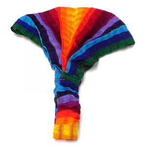 Handmade thick cotton wrap headband with striped pattern in rainbow color combination.