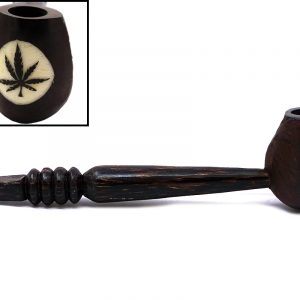 Handcarved tobacco smoking natural tagua nut hand pipe of a cannabis pot leaf in large size.
