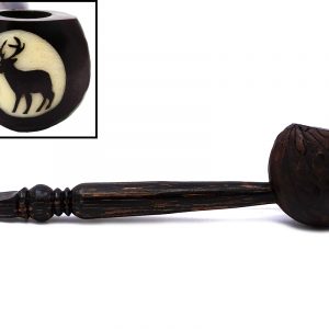Handcarved tobacco smoking natural tagua nut hand pipe of a deer or moose silhouette in large size.
