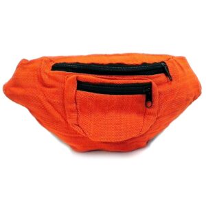Handmade woven lightweight fanny pack bag in solid dark orange color.