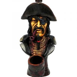 Handcrafted medium-sized tobacco smoking hand pipe of "Black Beard" pirate with a captain hat and eye patch.
