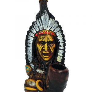 Handcrafted medium-sized tobacco smoking hand pipe of "Fools Crow" Native American Indian.