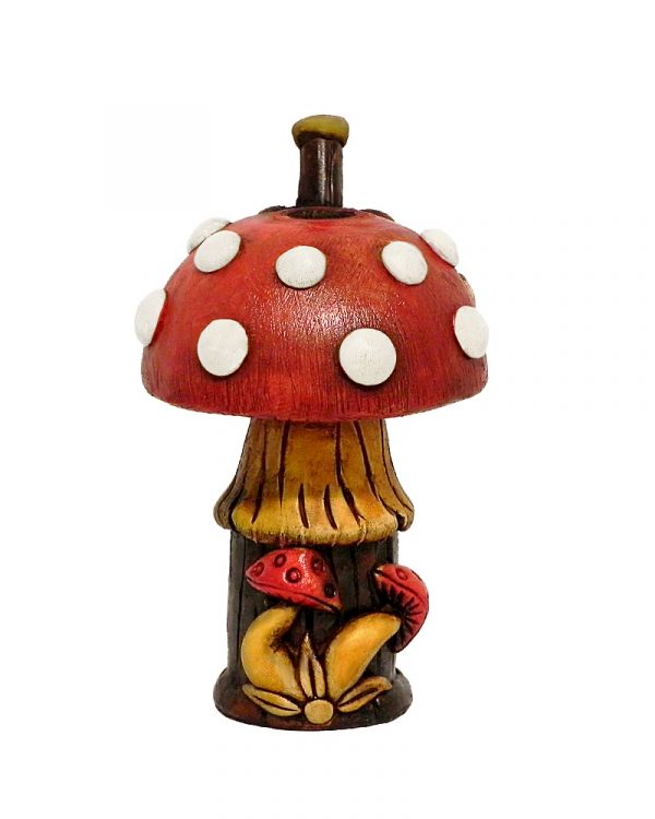 Handcrafted medium-sized tobacco smoking hand pipe of a red Amanita magic mushroom with white spots. Pack the bowl on its cap.