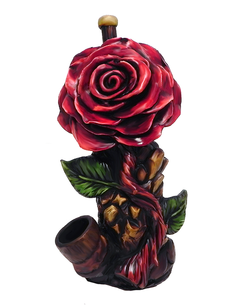 Handcrafted medium-sized tobacco smoking hand pipe of a red rose flower.