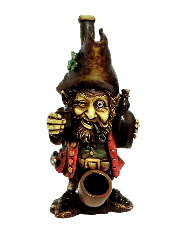 Handcrafted medium-sized tobacco smoking hand pipe of a drunk Irish leprechaun drinking a whiskey jug.