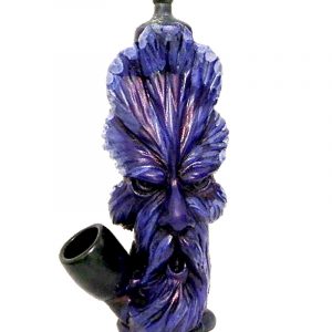 Handcrafted medium-sized tobacco smoking hand pipe of a blue wave man face.