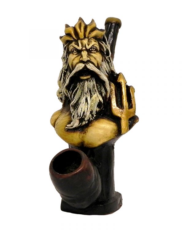 Handcrafted medium-sized tobacco smoking hand pipe of Poseidon, the Greek mythology sea god, or Neptune in Roman mythology.