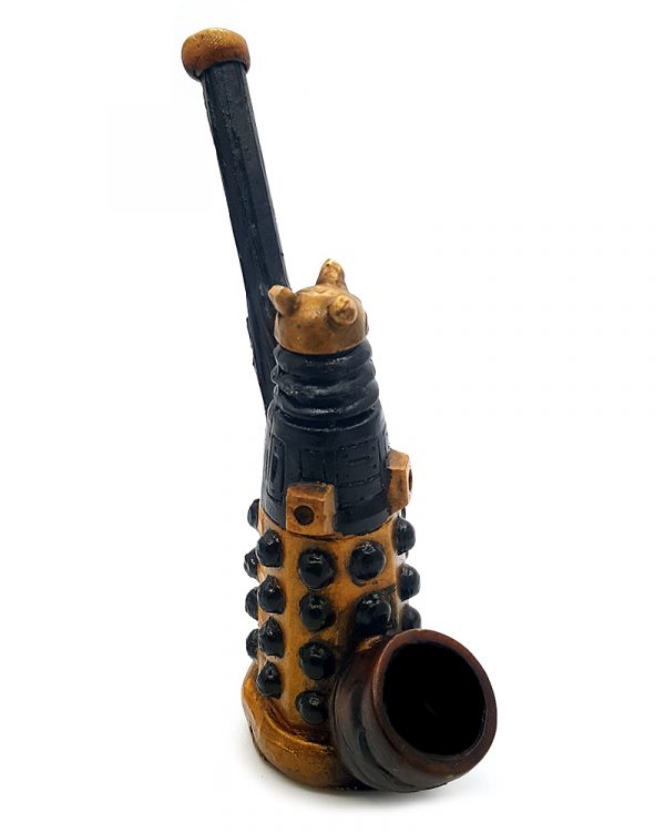 Handcrafted medium-sized tobacco smoking hand pipe of an alien robot character.