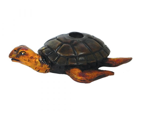 Handcrafted medium-sized tobacco smoking hand pipe of a sea turtle. Smoke from the mouthpiece on its mouth.