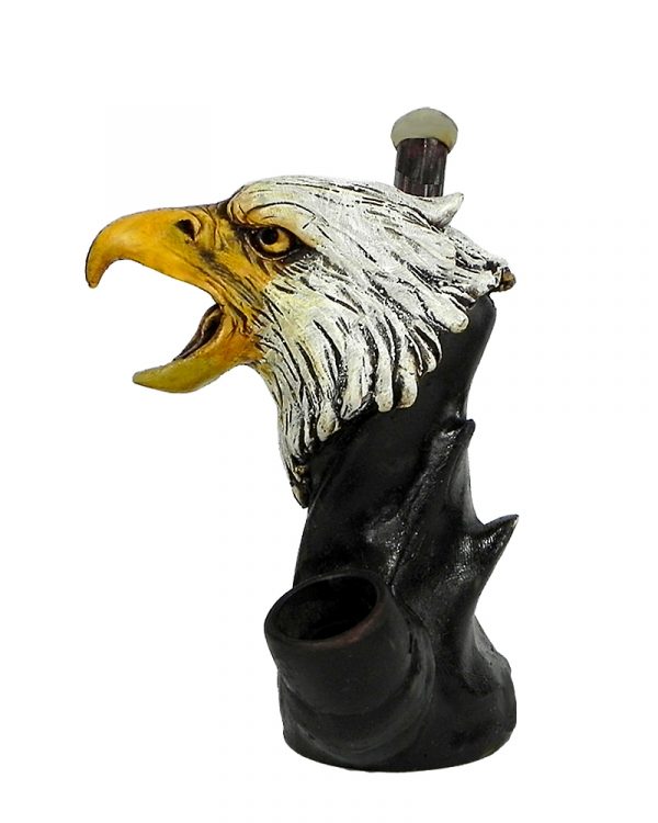 Handcrafted medium-sized tobacco smoking hand pipe of an American bald eagle head.