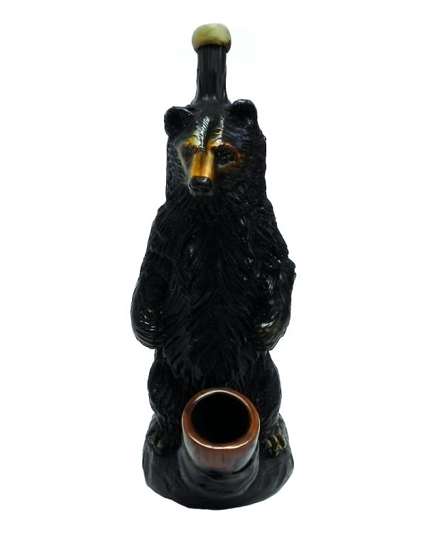 Handcrafted medium-sized tobacco smoking hand pipe of a standing black bear.