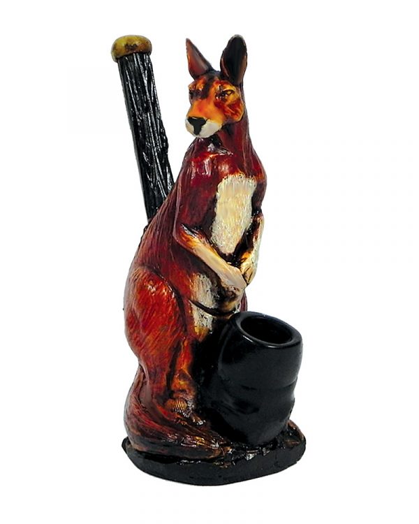 Handcrafted medium-sized tobacco smoking hand pipe of a tan Australian kangaroo.