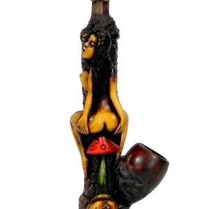 Handcrafted medium-sized tobacco smoking hand pipe of a sexy nude girl with big booty sitting on a mushroom.