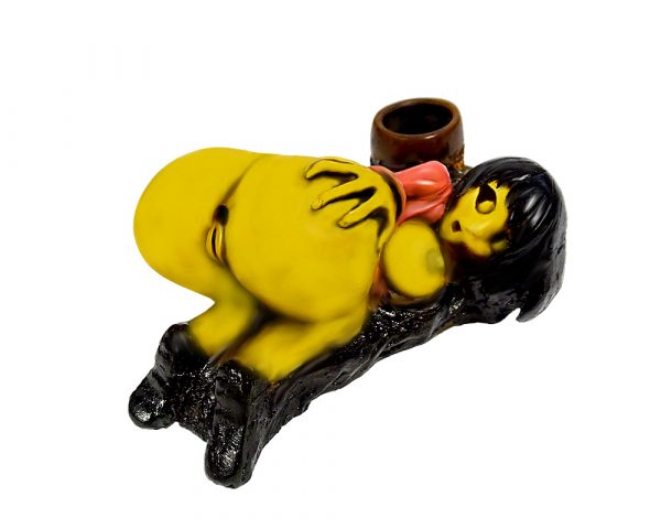Handcrafted medium-sized tobacco smoking hand pipe of a sexy anime girl bent over with booty up in doggy style position.
