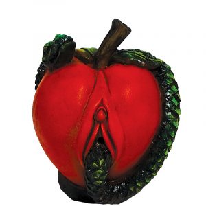Handcrafted medium-sized tobacco smoking hand pipe of an erotic apple with snake slithering out of vagina.