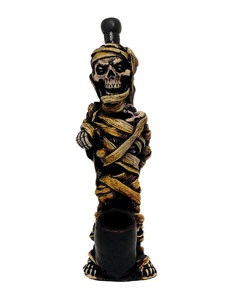 Handcrafted medium-sized tobacco smoking hand pipe of a classic Egyptian wrapped mummy.