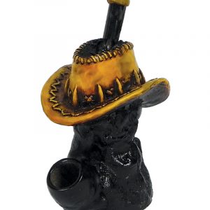Handcrafted medium-sized tobacco smoking hand pipe of a brown cowboy hat.