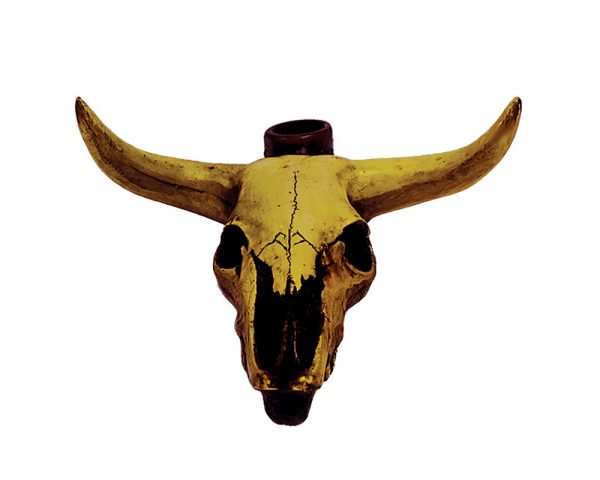 Handcrafted medium-sized tobacco smoking hand pipe of a longhorn bull head skull.