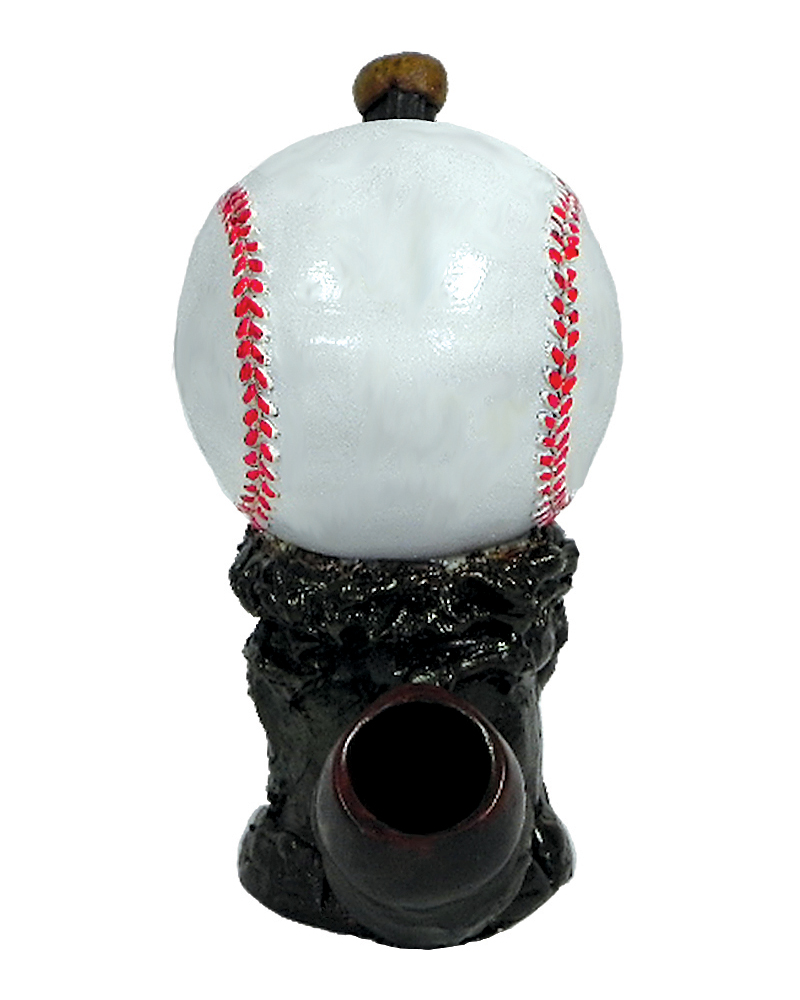 Handcrafted medium-sized tobacco smoking hand pipe of a white baseball ball.