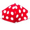 Handmade large polka dot pattern print fabric face mask with 100% cotton and elastic straps in red and white adult size.