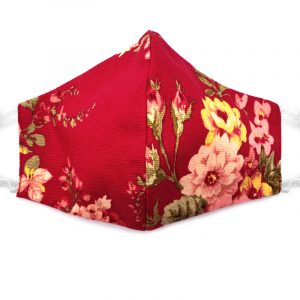 Handmade floral print fabric face mask with 100% cotton and elastic straps in red and multicolored adult size.