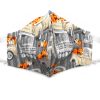 Handmade pumpkin pattern print fabric face mask with 100% cotton and elastic straps in gray, beige, orange and white adult size.
