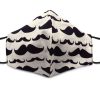 Handmade mustache pattern print pattern fabric face mask with 100% cotton and elastic straps in beige and black adult size.