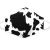 Handmade cow animal print fabric face mask with 100% cotton and elastic straps in black and white kid/teen size.