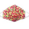 Handmade strawberry pattern print fabric face mask with 100% cotton and elastic straps in yellow, red, and green kid/teen size.