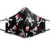 Handmade pirate skull print fabric face mask with 100% cotton and elastic straps black, white, and red kid/teen size.