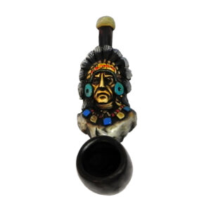 Handcrafted tobacco smoking hand pipe of a Native American historical figure, "American Horse", chief of the Oglala Lakota tribe in small size.