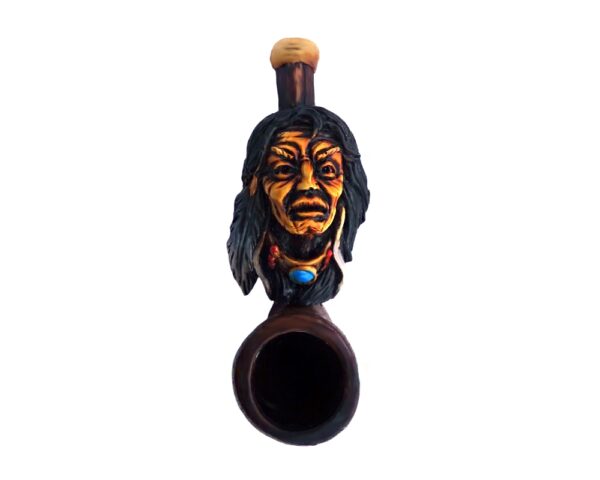 Handcrafted tobacco smoking hand pipe of a Native American historical figure, "Sitting Bull" in mini size.