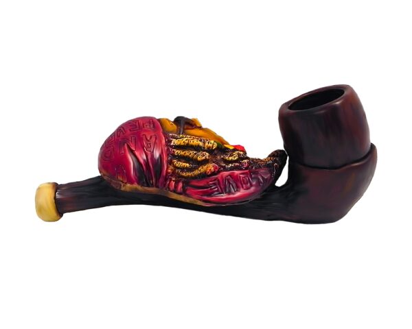 Handcrafted tobacco smoking hand pipe of a Rasta woman with bandana and sunglasses in mini size.