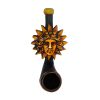 Handcrafted tobacco smoking hand pipe of a golden yellow face with sun rays in mini size.