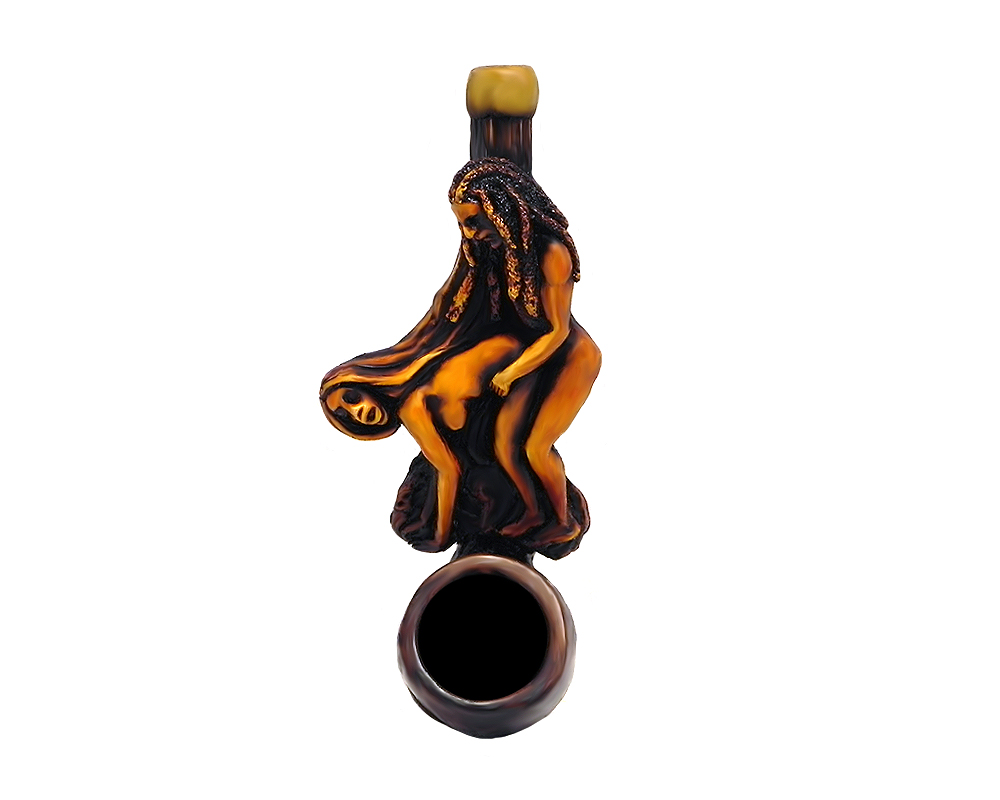 Handcrafted tobacco smoking hand pipe of a dreaded man and woman couple in a doggy style sex position in mini size.