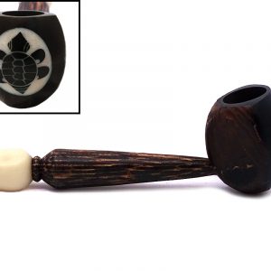 Handcarved tobacco smoking natural tagua nut hand pipe of a tribal sea turtle in medium size.