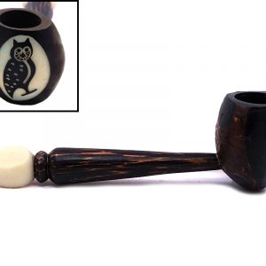 Handcarved tobacco smoking natural tagua nut hand pipe of an owl in medium size.