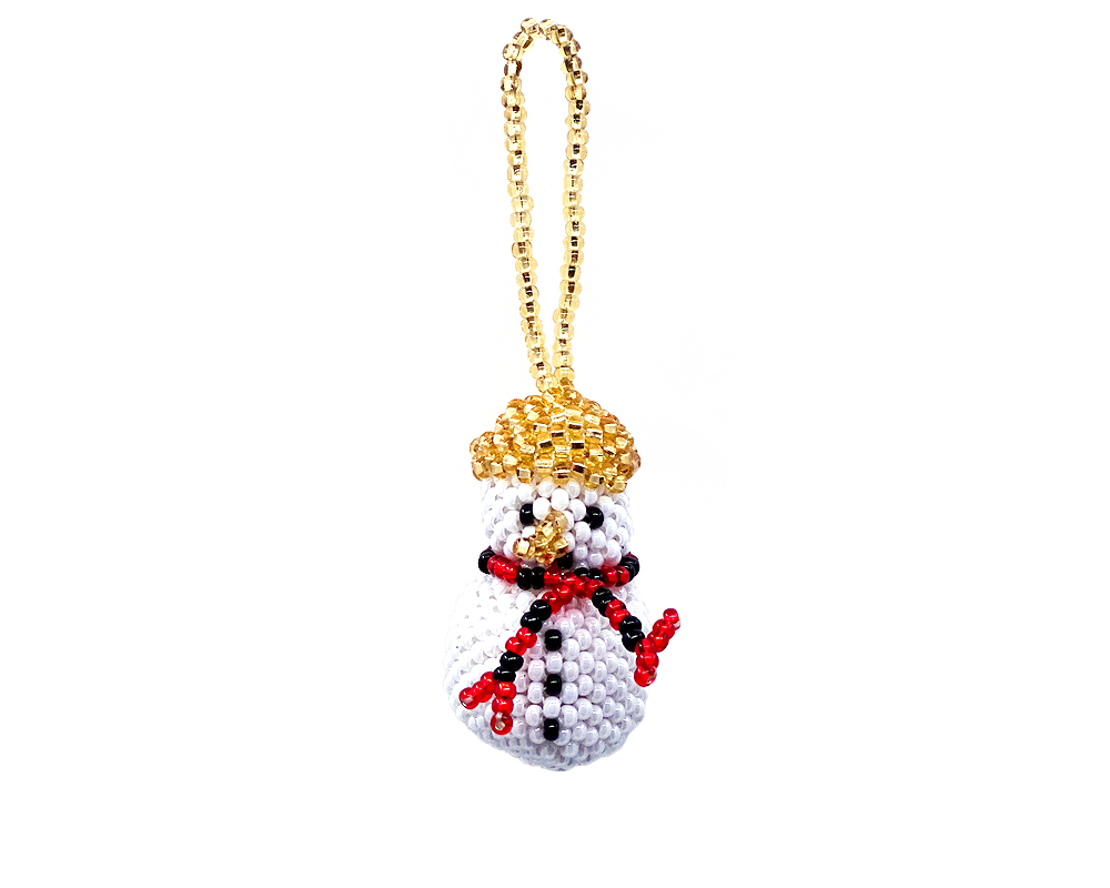 Mini Seed Bead Snowman Christmas Ornament - Gold