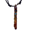 Natural wooden stick pendant with resin and 7 chakra rainbow-colored tumbled gemstone crystals on adjustable necklace.