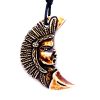 Brown Native American indian chief crescent half moon resin pendant on adjustable necklace.