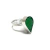 Handmade mini teardrop-shaped resin and crushed chip stone inlay cabochon on adjustable silver metal ring in green color.