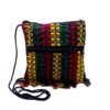 Small woven cotton square purse with multicolored stripes and fringe in Rasta colors.