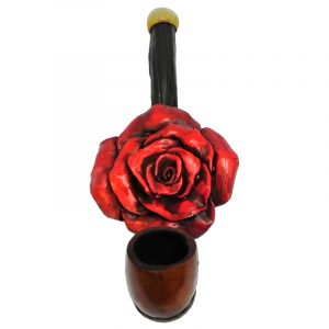 Handcrafted tobacco smoking hand pipe of a red rose flower in small size.