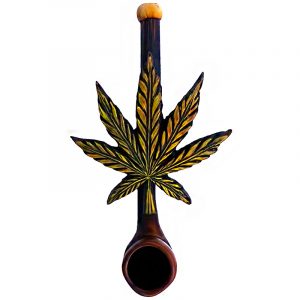 Handcrafted tobacco smoking hand pipe of a green cannabis pot leaf in small size.