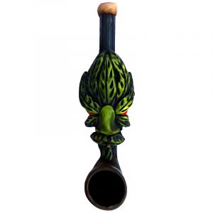 Handcrafted tobacco smoking hand pipe of smoking green leaf man face in small size.
