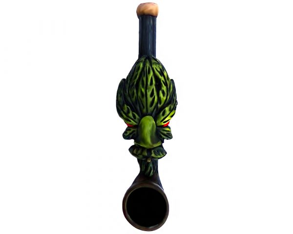 Handcrafted tobacco smoking hand pipe of smoking green leaf man face in small size.