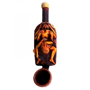 Handcrafted tobacco smoking hand pipe of a man and woman couple having oral sex in 69 position in small size.