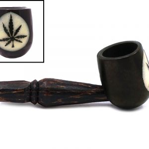Handcarved tobacco smoking natural tagua nut hand pipe of a cannabis pot leaf in small size.